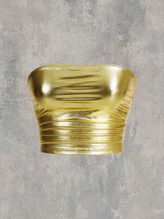 metallic gold pleated bandeau top