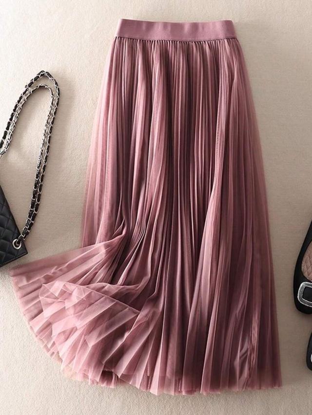 elegant pleated mesh a-line skirt in dusty rose
