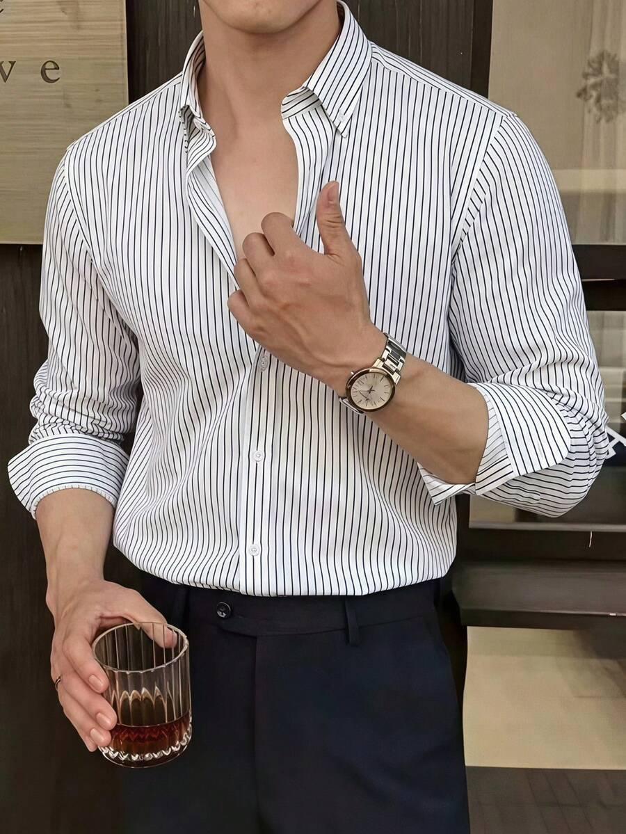 men's minimalist striped long sleeve business shirt
