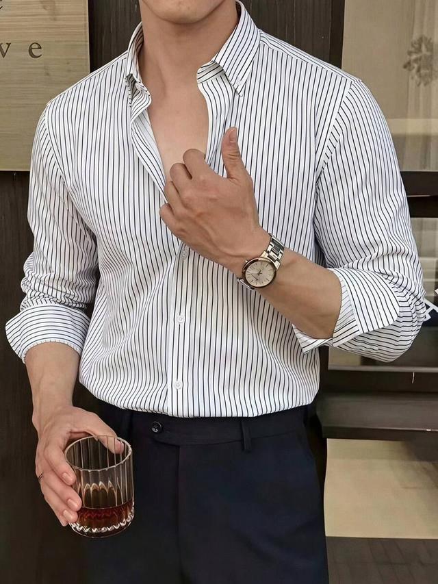 men's minimalist striped long sleeve business shirt