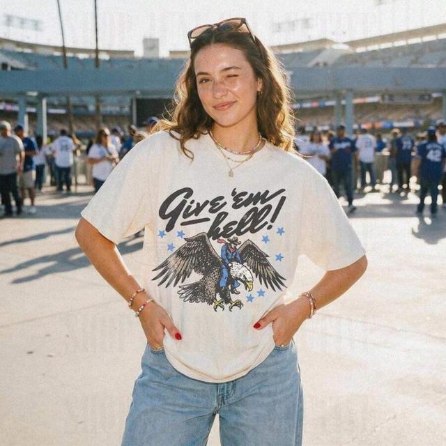 cream vintage western graphic oversized cotton t-shirt