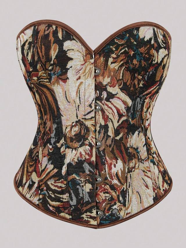fashionable women's strapless floral tapestry corset crop top