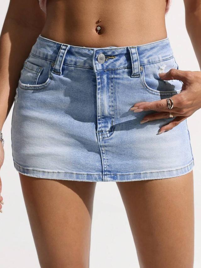 light wash denim mini skirt