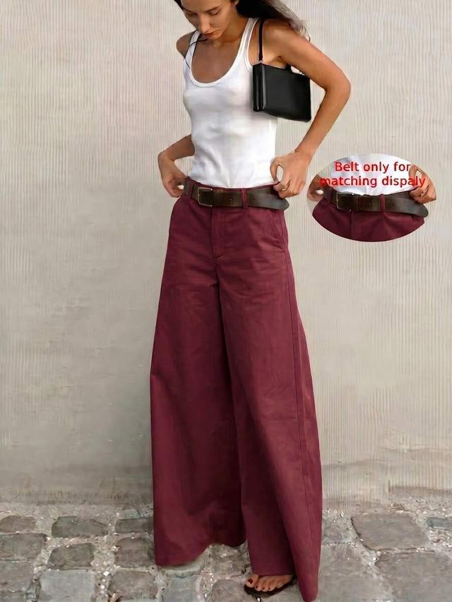 solid burgundy high-waisted wide leg trousers