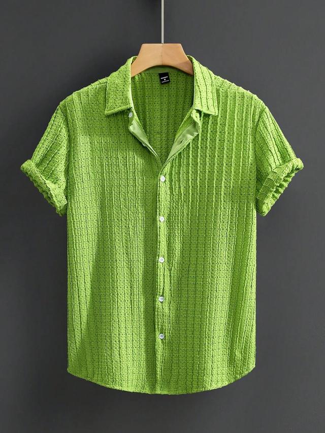 lime green textured short sleeve button down shirt