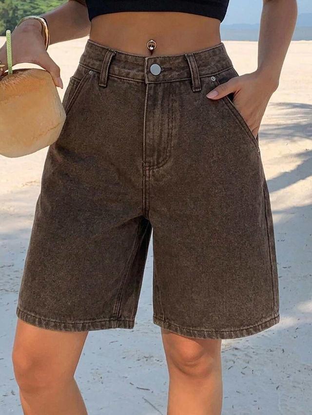 dazy women's faded brown straight leg denim shorts