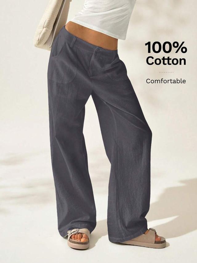 easelle women's casual washed cotton high waisted straight leg pants