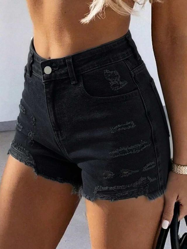 black high waist distressed denim shorts