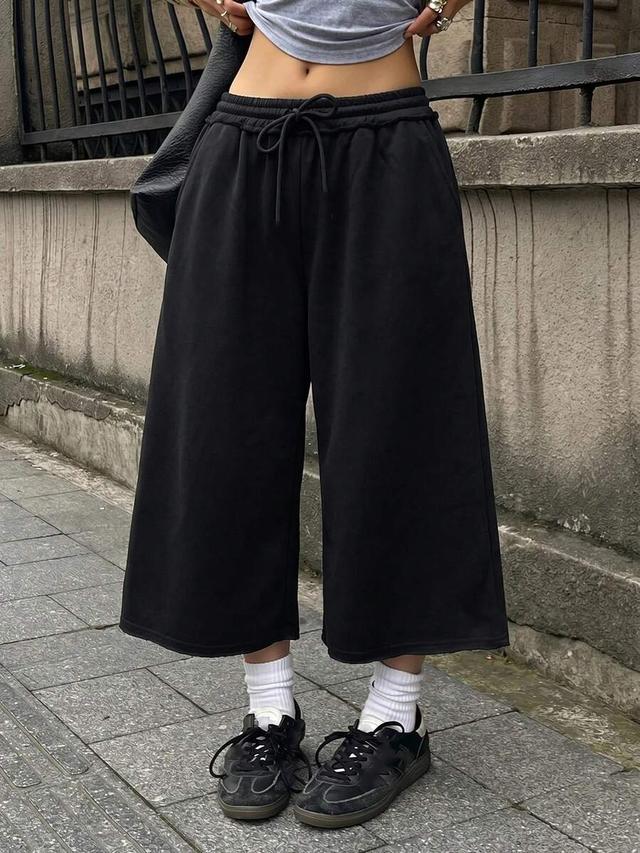 black casual vintage sportswear drawstring shorts
