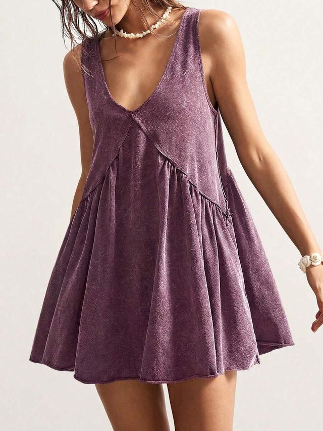 bohemela casual solid color knit v-neck loose mini dress