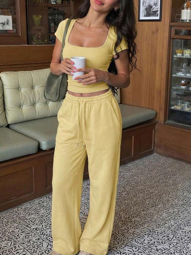 solid yellow minimalist wide leg lounge pants