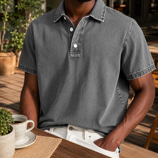 men's solid vintage wash collared short sleeve polo shirt