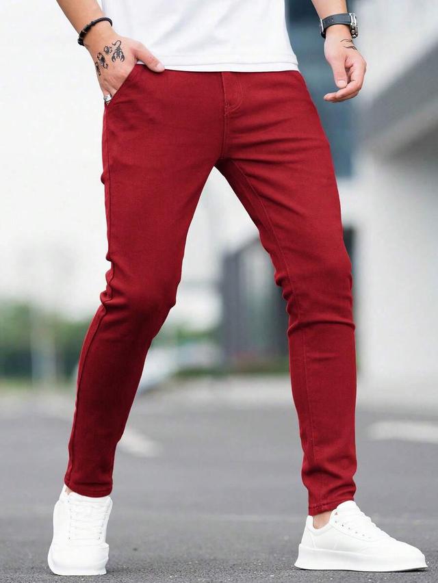 men's casual red slim fit denim jeans