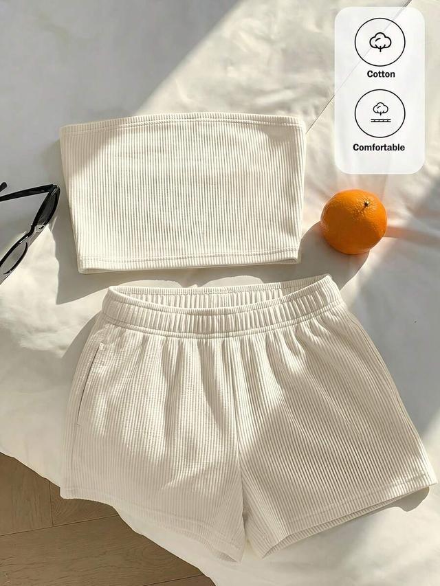 apricot ribbed cotton casual summer shorts