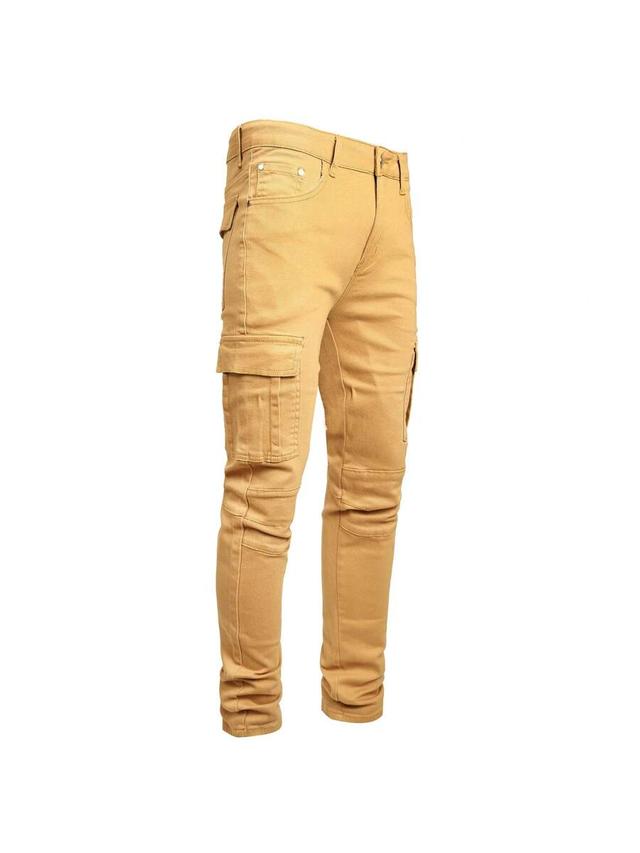 tan slim fit cargo denim pants