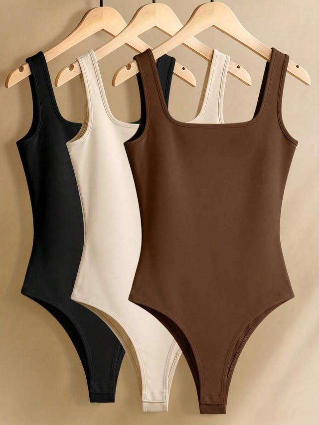 black resyla women's minimalist solid color square neck bodysuit