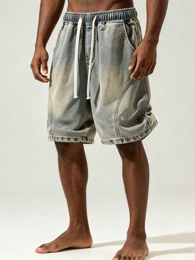 men's acid wash loose fit denim shorts