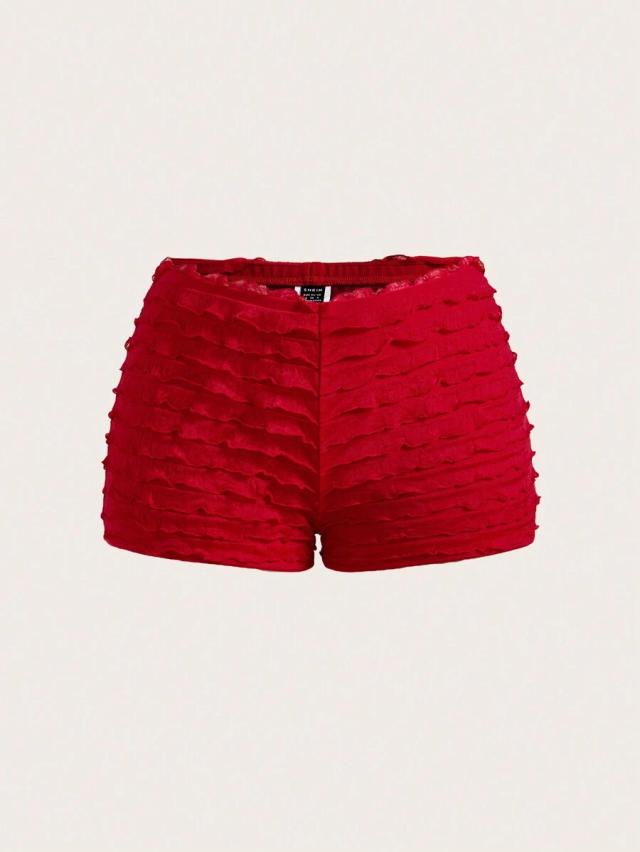 red ruffle micro mini sleep shorts