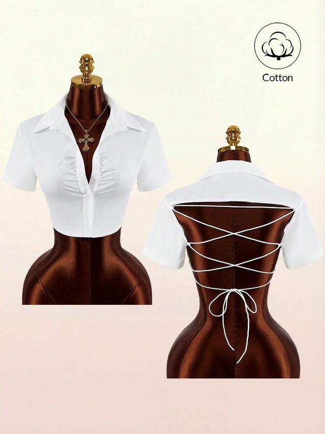 white cotton cropped shirt with front ruched detail