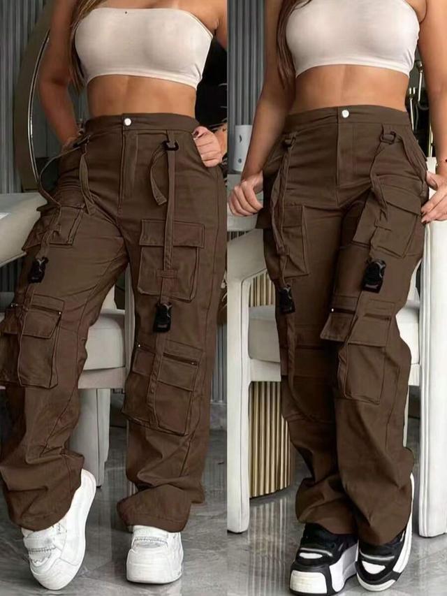 women's brown vintage cargo pants with buckle straps