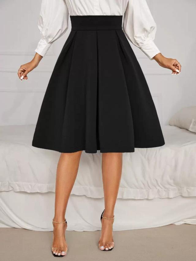 solid high waist flared midi skirt