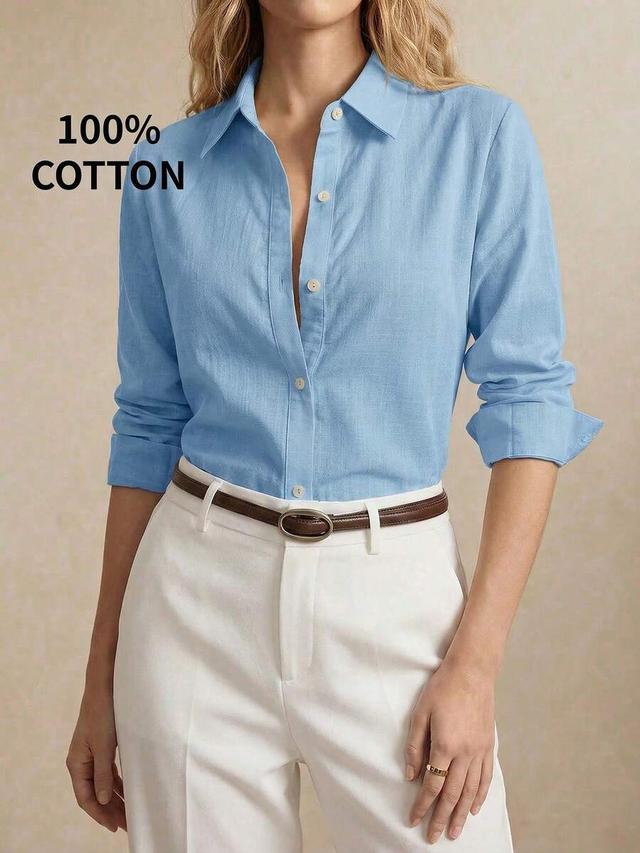 light blue 100% cotton long sleeve button-up shirt