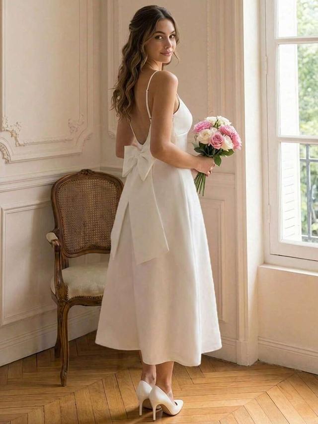 perirose quiet luxury white satin midi slip dress