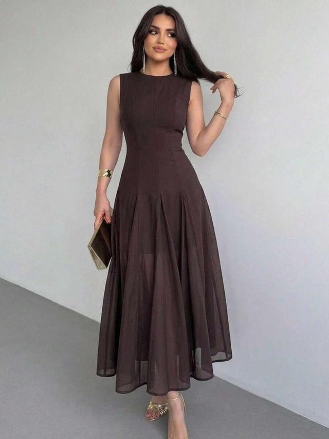 heiryn women's solid color round neck fitted sleeveless dress