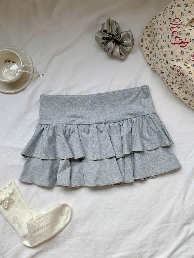 grey solid color simple daily mini skirt