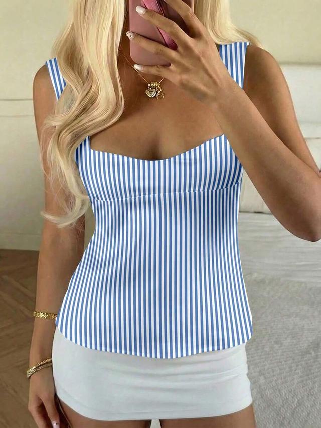 blue and white stripe camisole with back tie