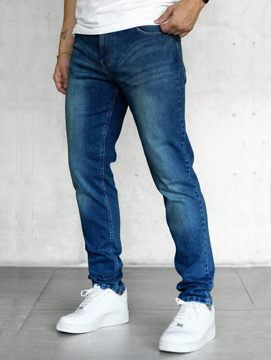 men slant pocket blue denim jeans