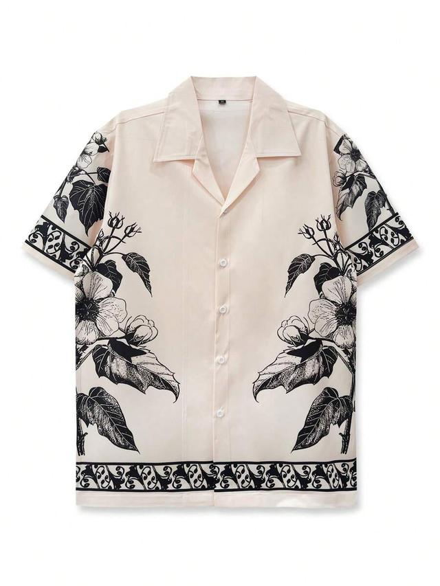 men's casual retro floral printed spread collar shirt