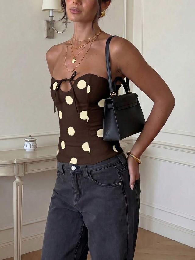 casual sexy elegant polka dot woven bandeau crop top