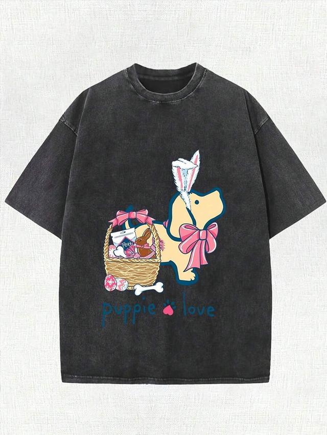 men's easter-themed cotton shirt with puppy graphic