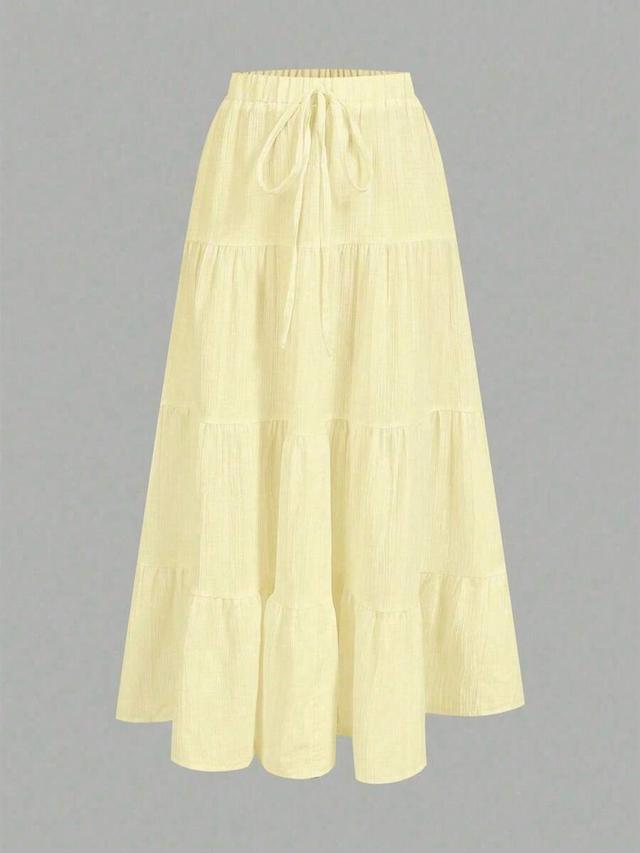yellow casual tiered cake skirt with drawstring waist