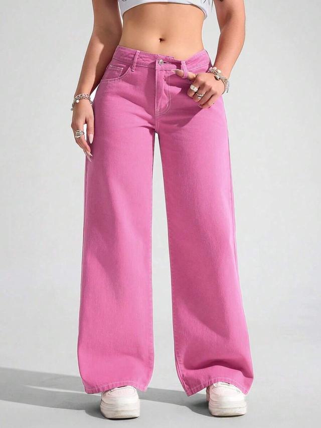 pink casual washed pink low-waist straight-leg jeans