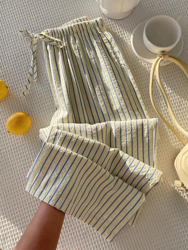 yellow striped woven straight leg relaxed pants