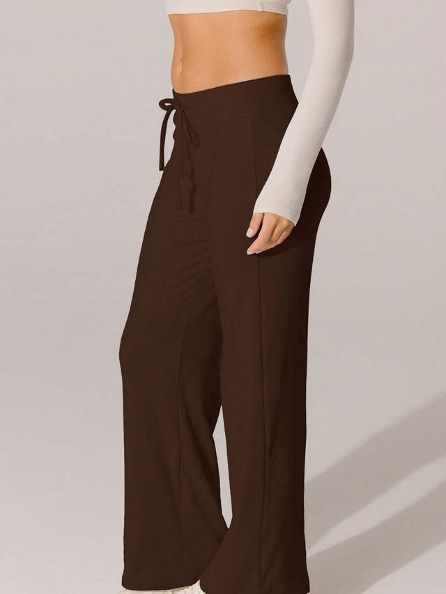 aralina brown soft knit drawstring wide leg pants