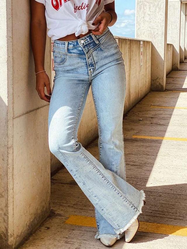 light wash high waisted flared denim jeans