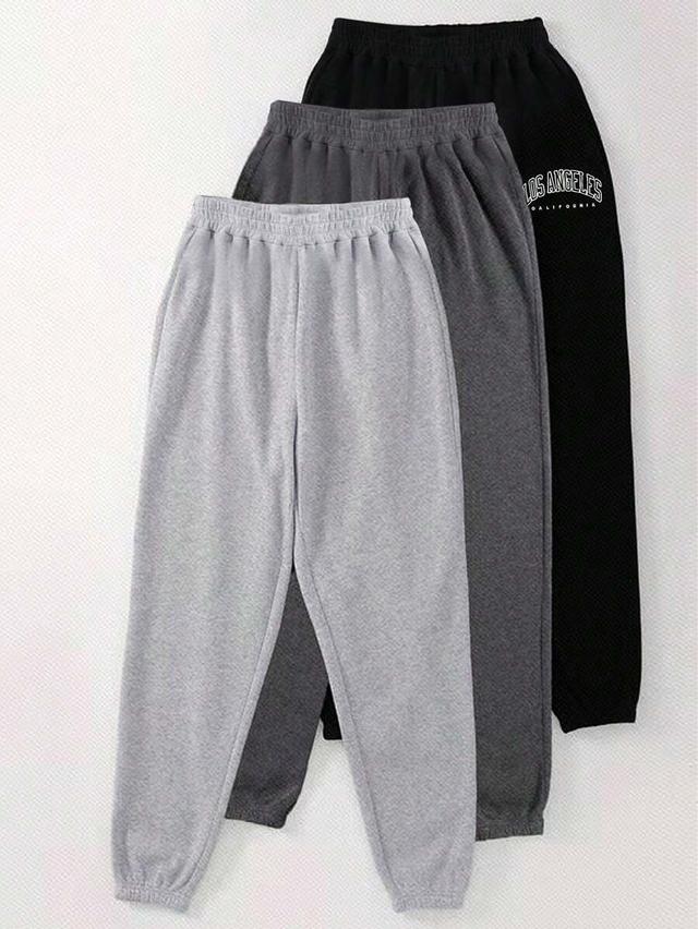dark grey letter print elastic waist casual jogger pants