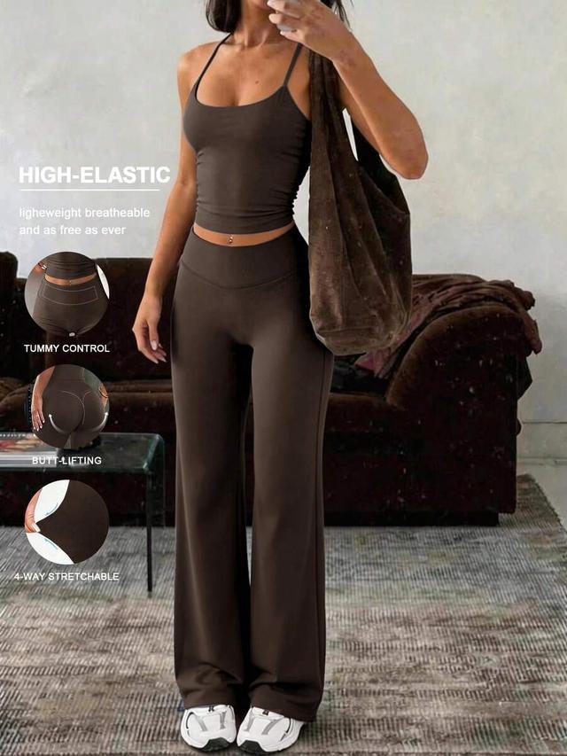 brown high waist straight leg yoga pants