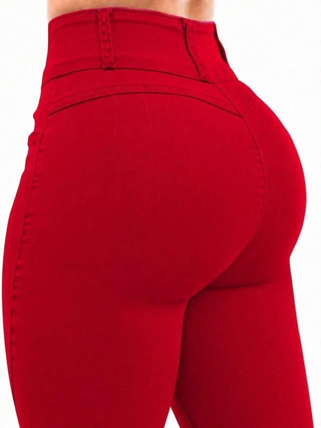 red high-waisted butt lifting skinny jeans