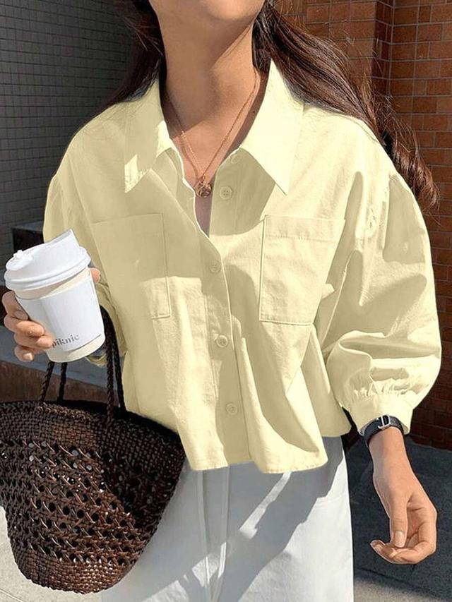 jouncy women's solid color loose casual long sleeve shirt