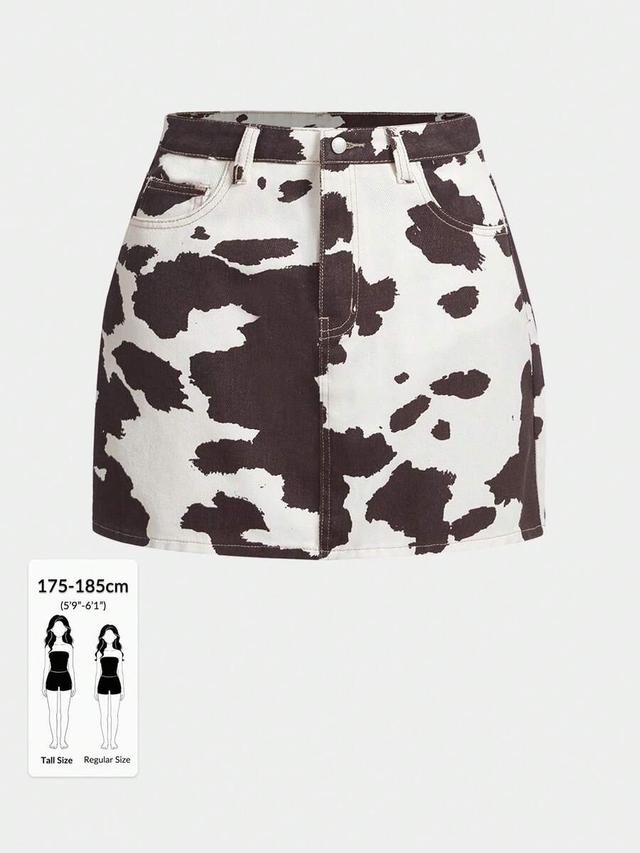 high waisted cow print denim mini skirt