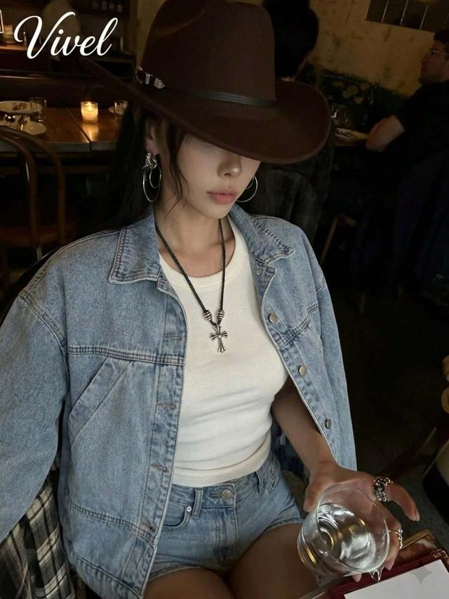 oversized light wash vintage denim jacket