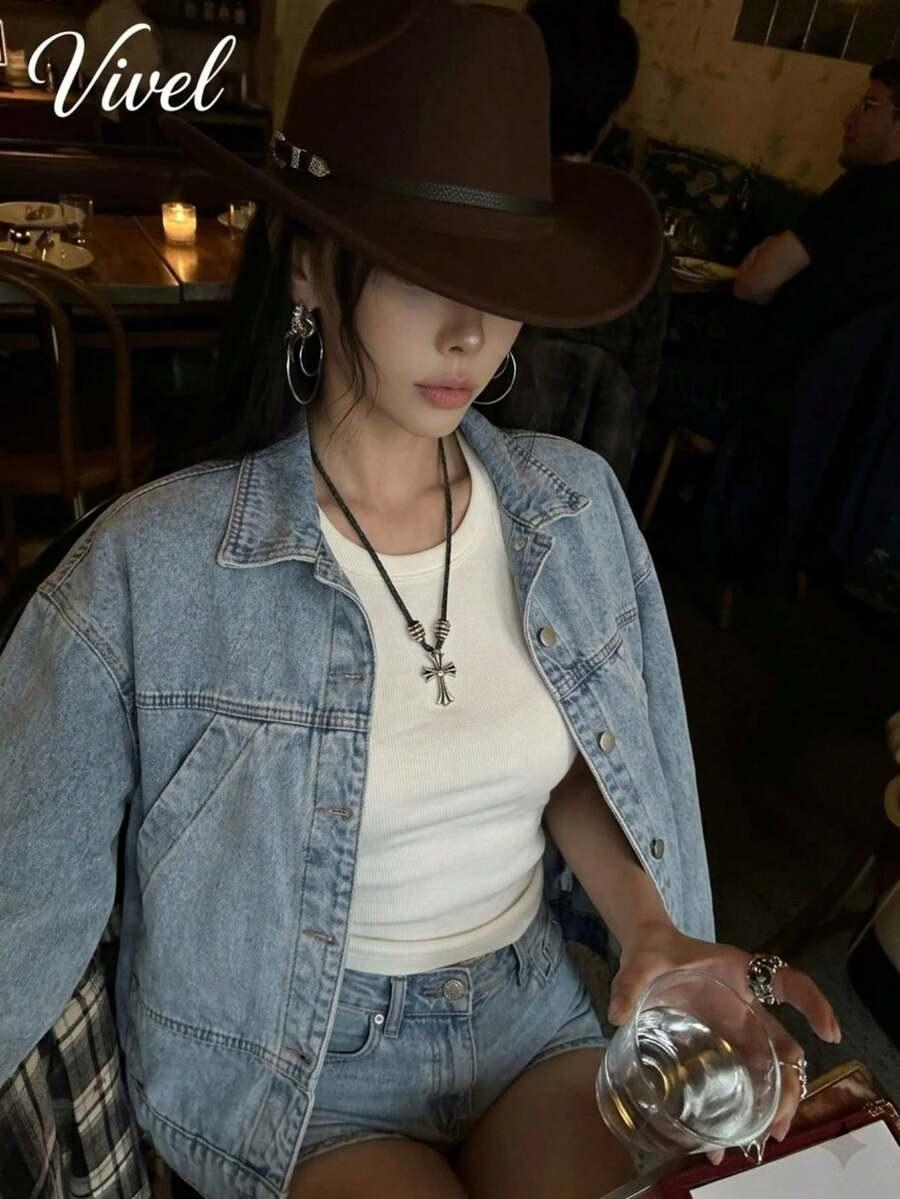 oversized light wash vintage denim jacket
