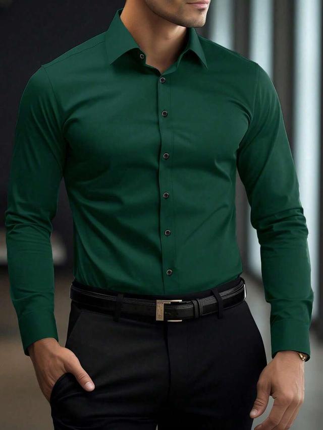 calvornis men's dark green long sleeve formal shirt