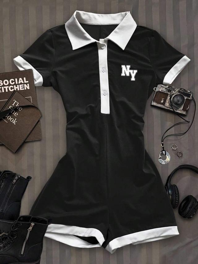 black and white contrast polo playsuit