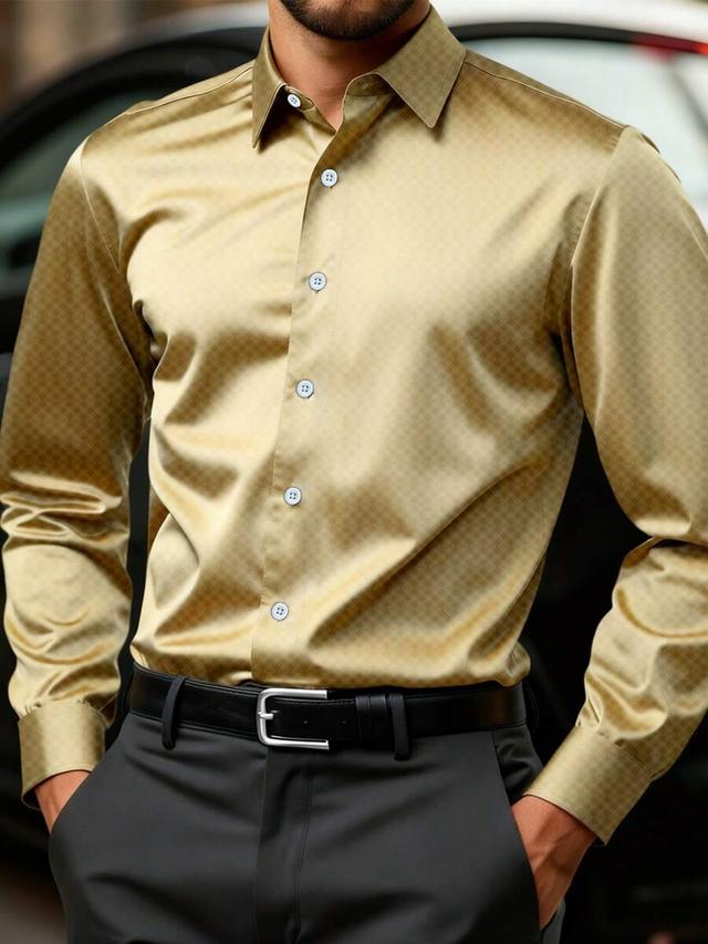 gold satin jacquard long sleeve formal shirt