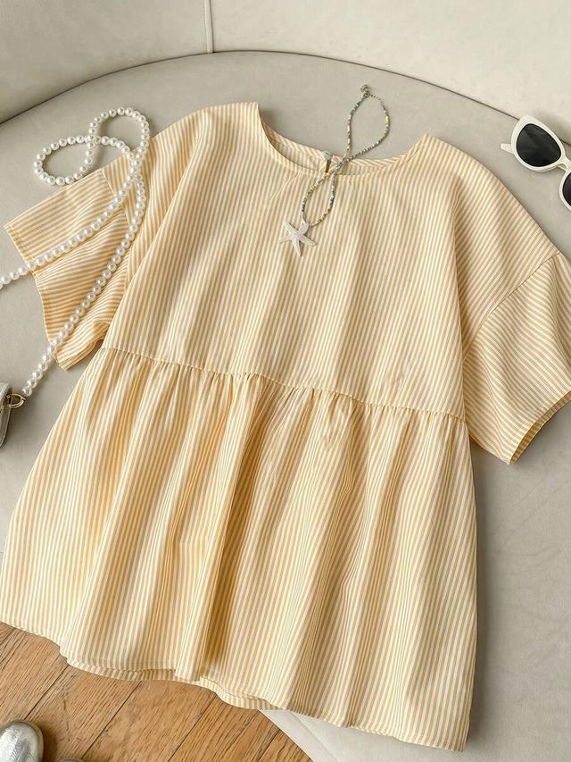 yellow striped woven peplum summer shirt